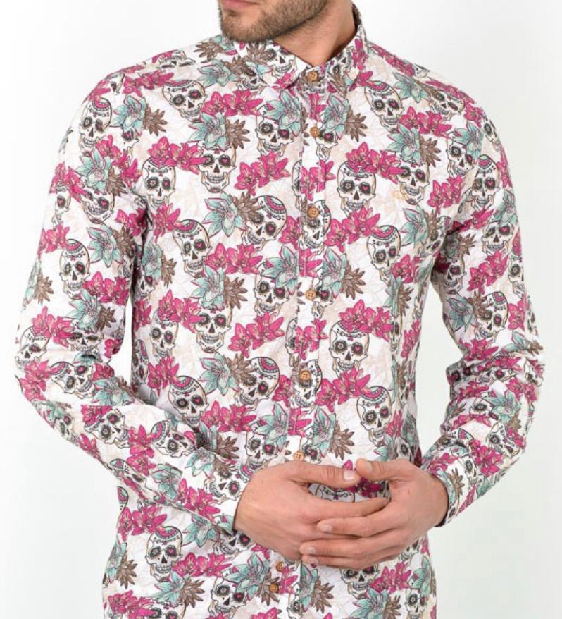 Camisa Montesco calavera flor morada